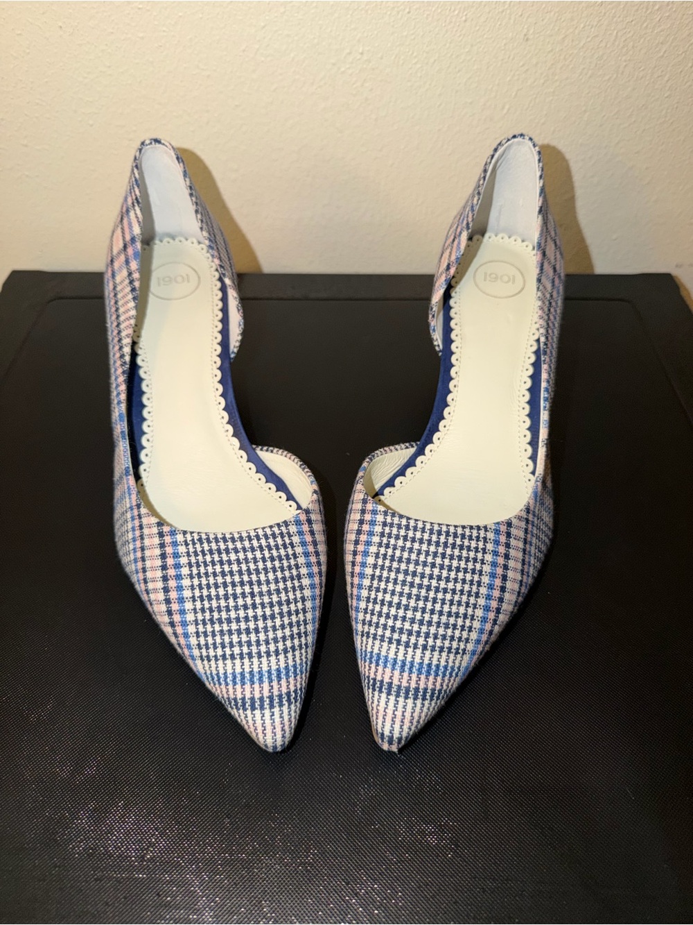 1901 Blue & Pink Plaid Pointed-Toe Pumps 10 NIB